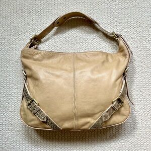 Pulicati Italian Leather Hobo Bag | Snakeskin Accent | Boho Shoulder Bag